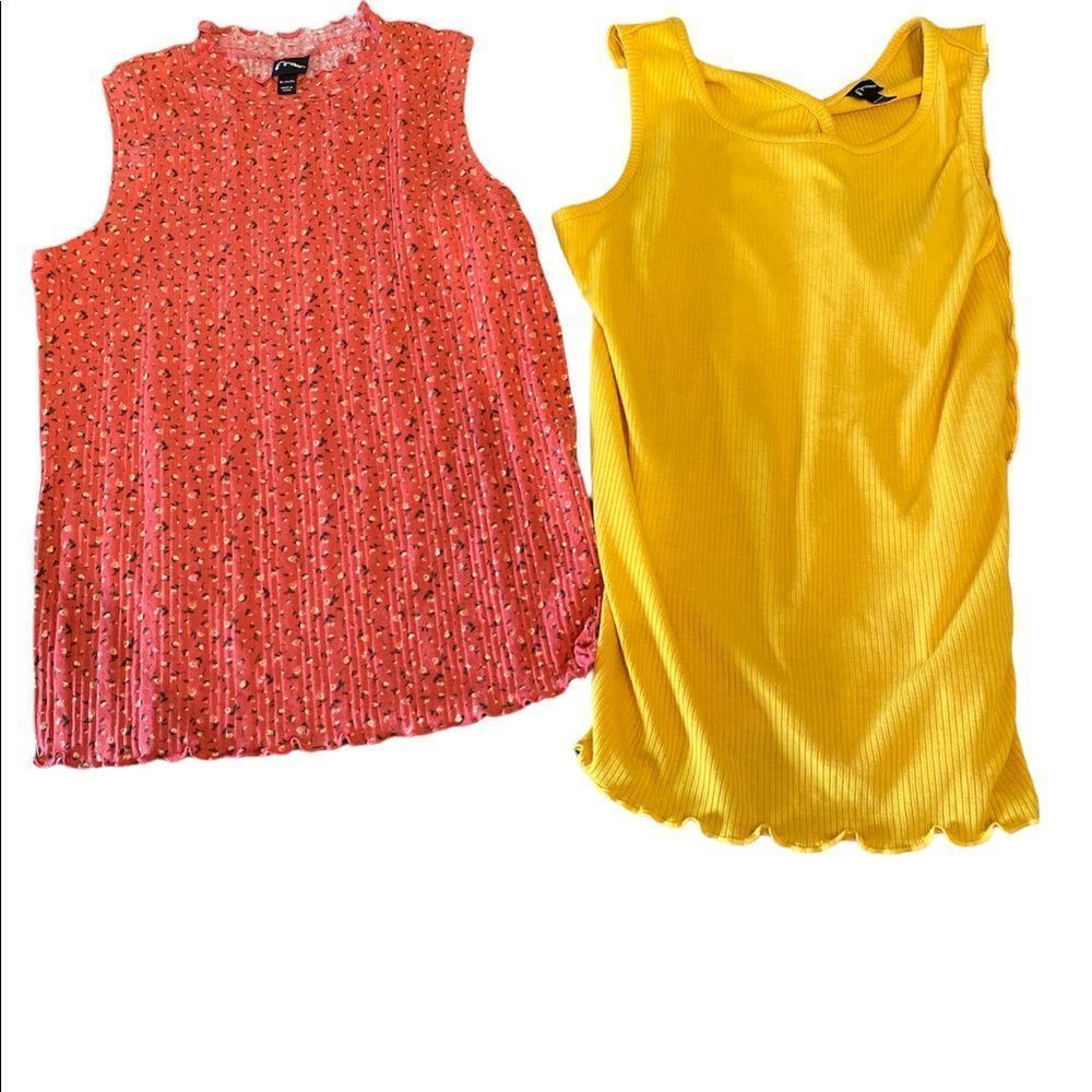 Mustard Yellow Ribbed Art Class Tank & Pink Floral Art Class Tank Both Girls XL